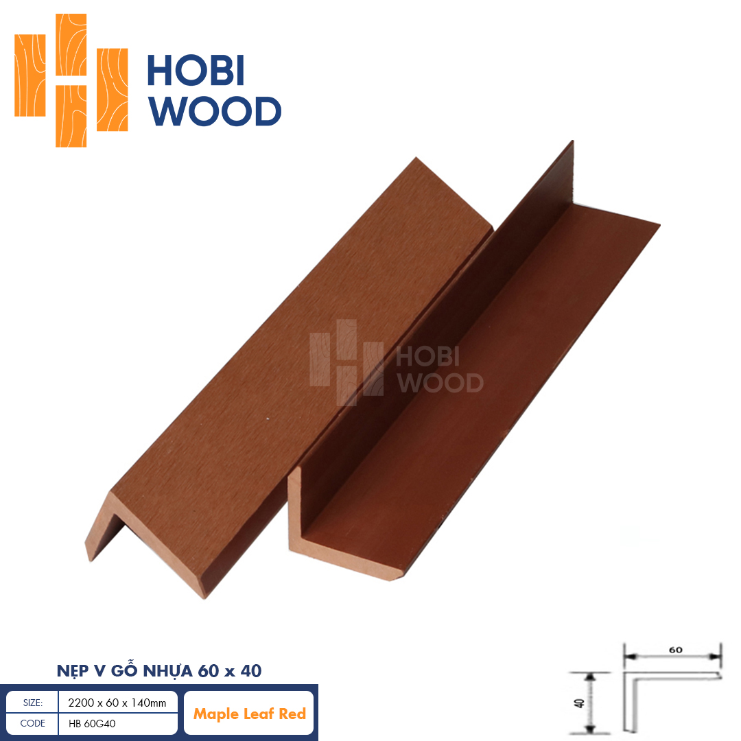 Nẹp V gỗ nhựa HobiWood HB60G40 (Maple – Leaf Red)