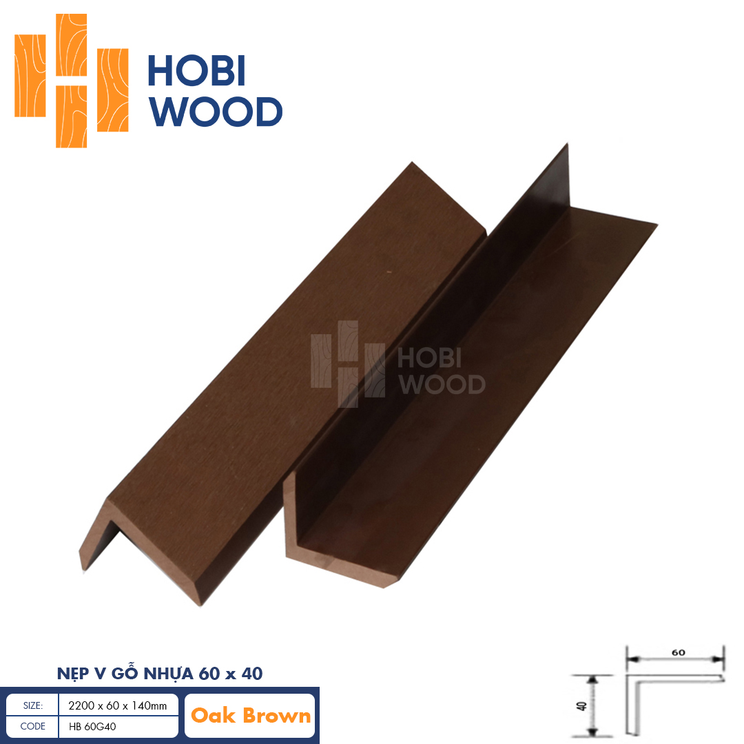 Nẹp V gỗ nhựa HobiWood HB60G40 (Oak Brown)