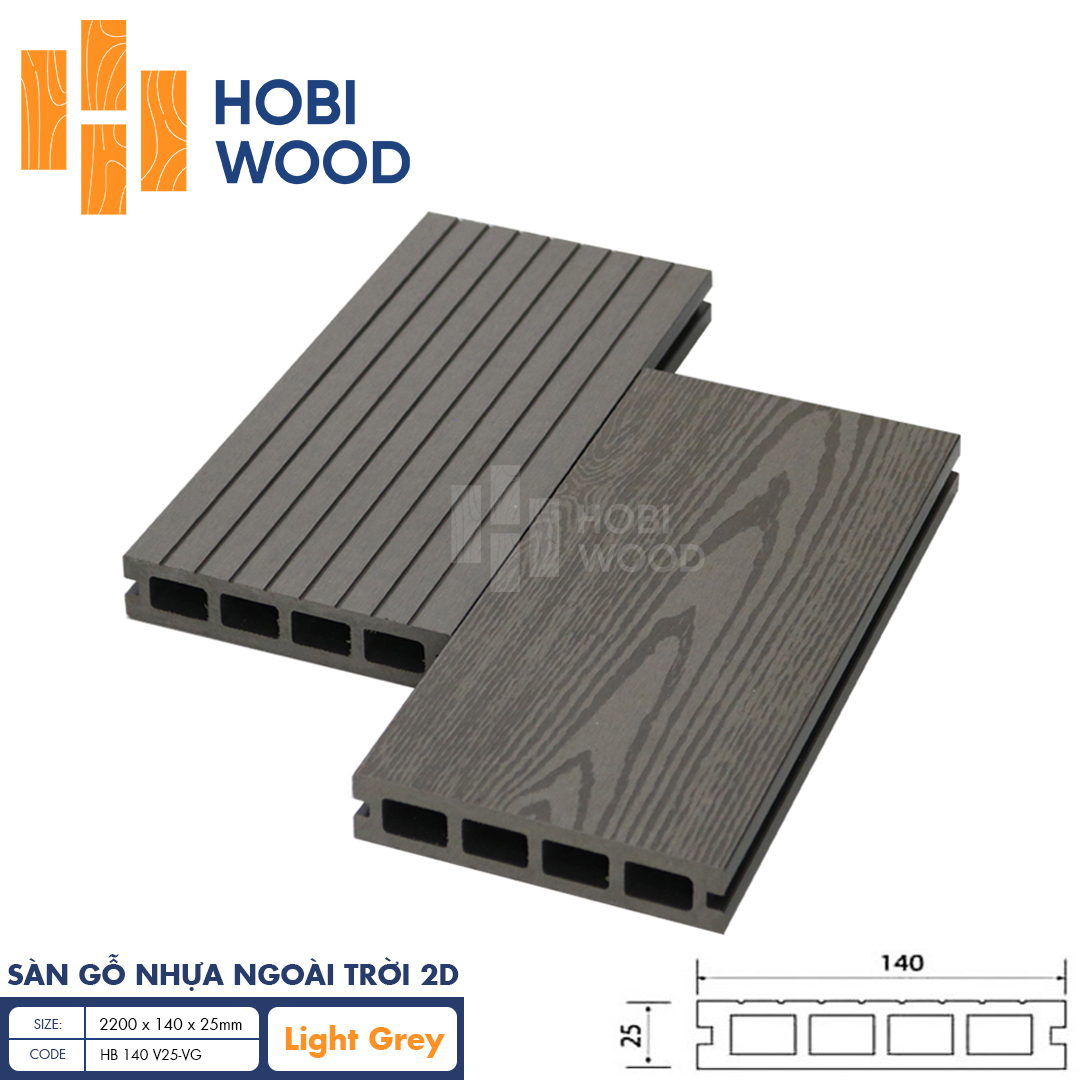 Sàn gỗ nhựa ngoài trời vân 2D HobiWood (Light Grey)