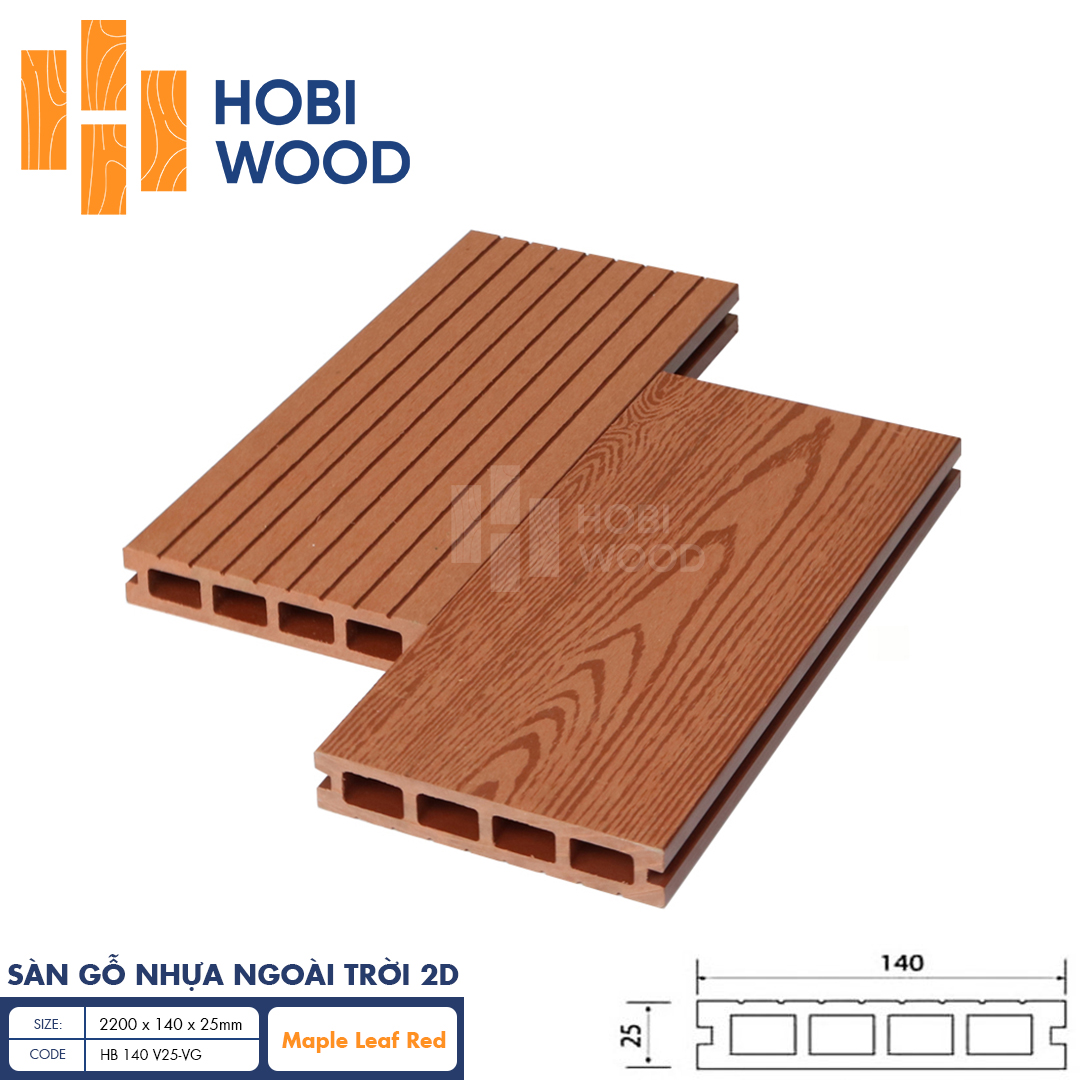 Sàn gỗ nhựa ngoài trời vân 2D HobiWood (Maple–Leaf Red)