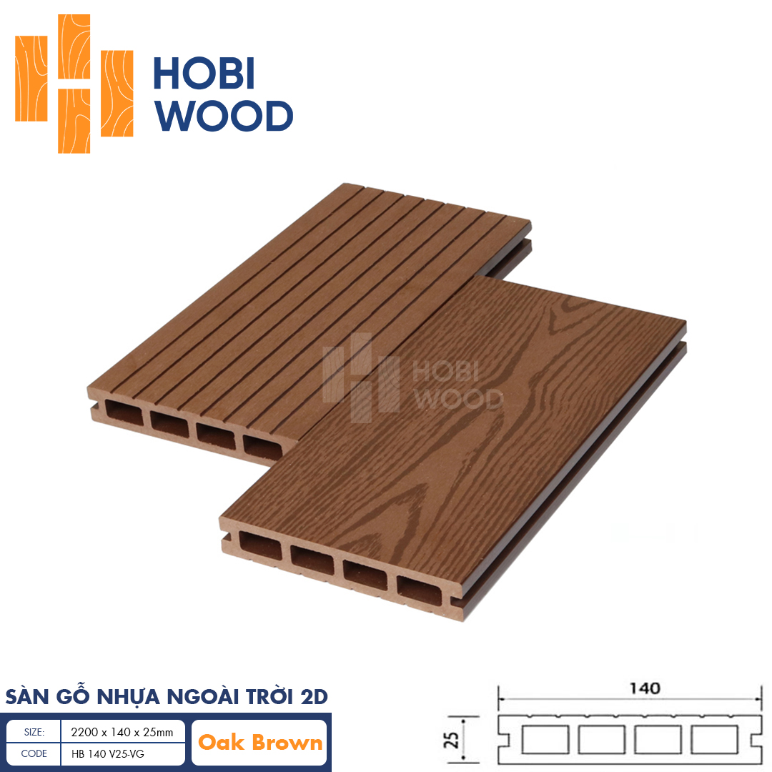 Sàn gỗ nhựa ngoài trời vân 2D HobiWood (Oak Brown)