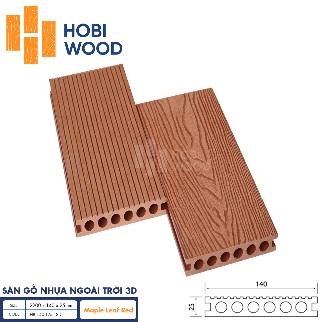 Sàn gỗ nhựa ngoài trời vân 3D HobiWood (Maple–Leaf Red)