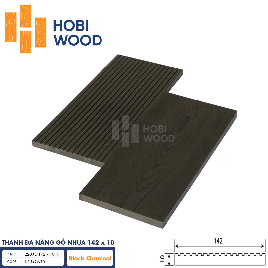 Thanh đa năng gỗ nhựa HobiWood HB142W10 (Black Charcoal)