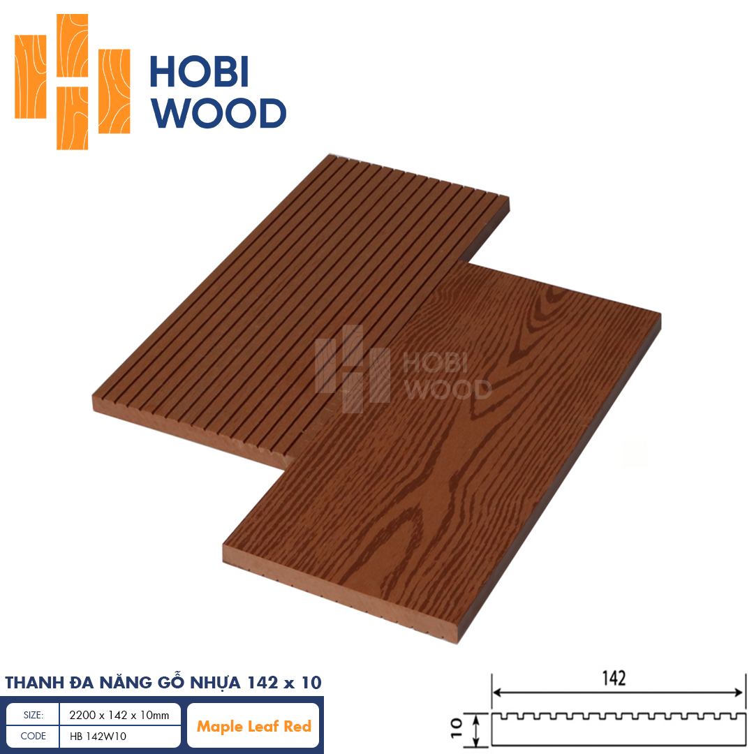 Thanh đa năng gỗ nhựa HobiWood HB142W10 (Maple-Leaf Red)