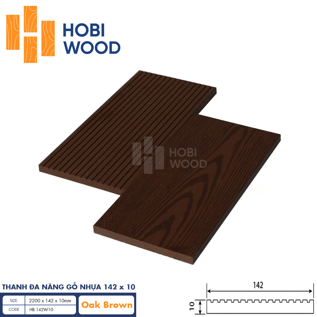 Thanh đa năng gỗ nhựa HobiWood HB142W10 (Oak Brown)