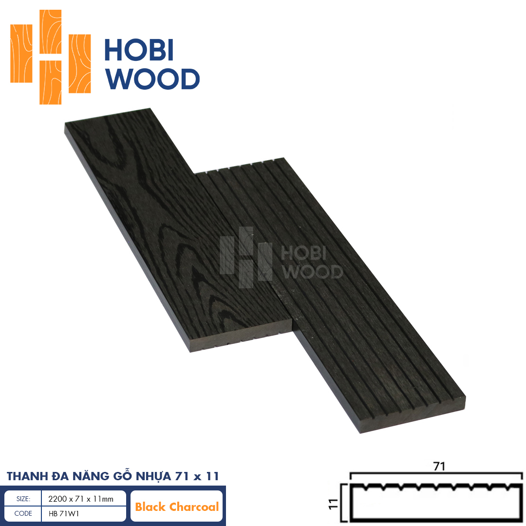 Thanh đa năng gỗ nhựa HobiWood HB71W11 (Black Charcoal)