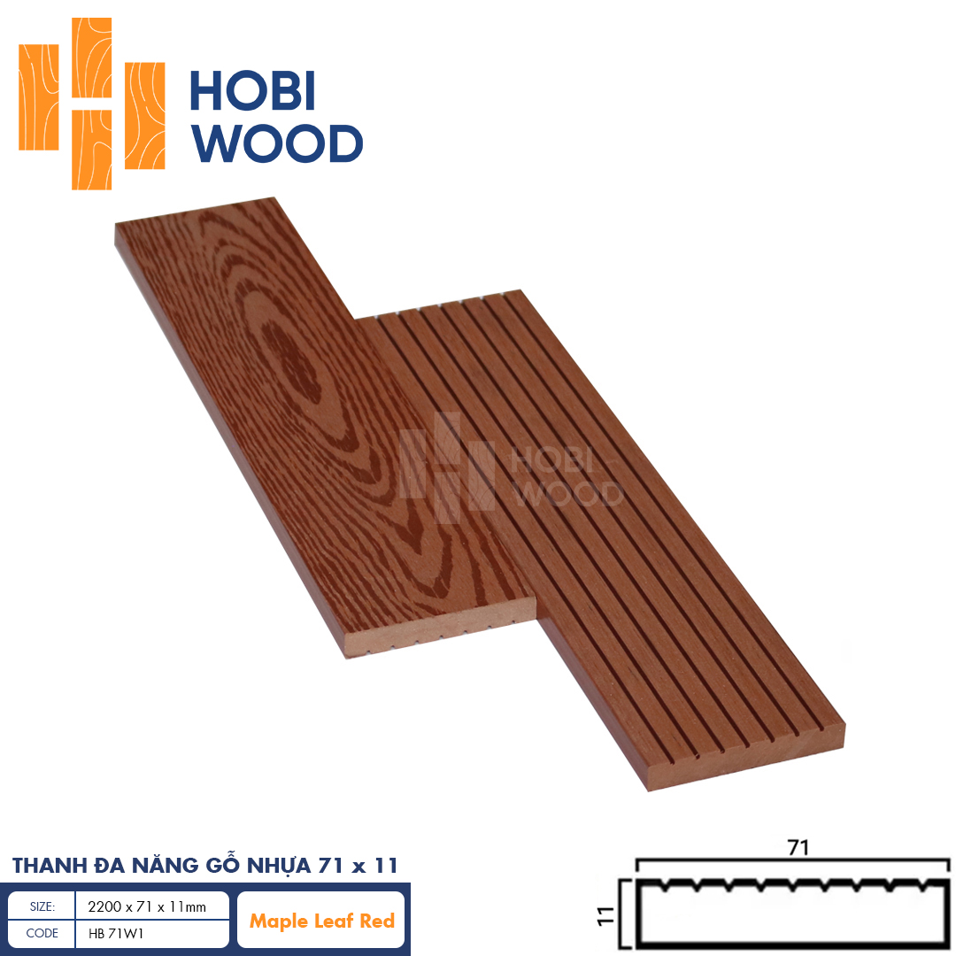 Thanh đa năng gỗ nhựa HobiWood HB71W11 (Maple-Leaf Red)