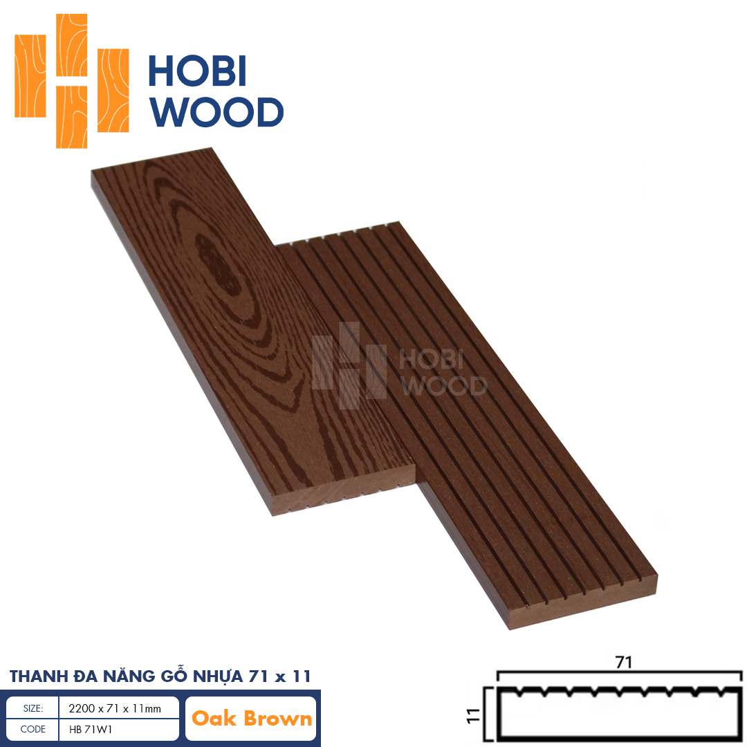Thanh đa năng gỗ nhựa HobiWood HB71W11 (Oak Brown)
