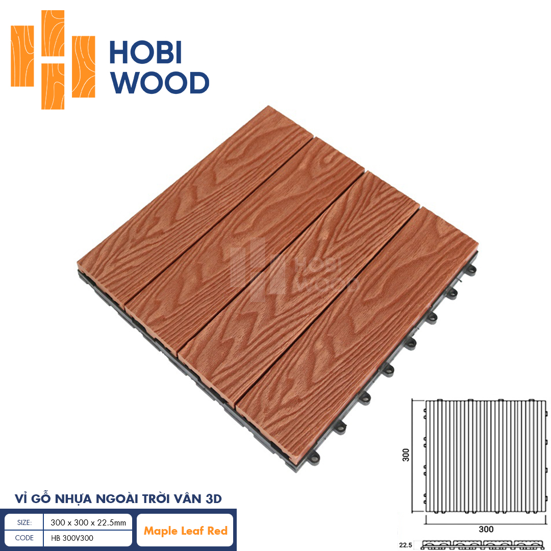 Vỉ gỗ nhựa ngoài trời vân 3D – HB 300V300 (Maple-Leaf Red)
