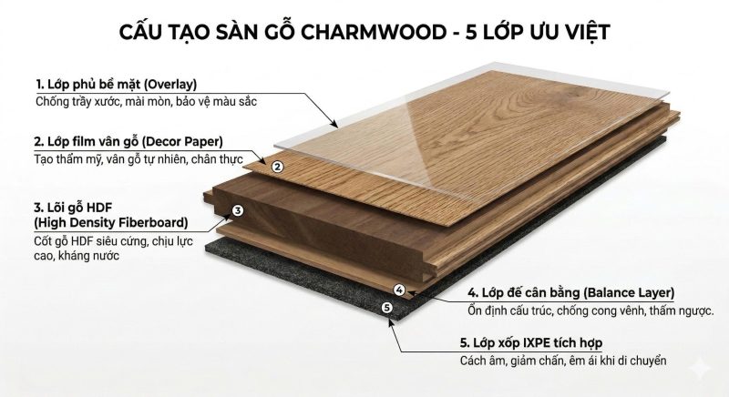 Cấu tạo sàn gỗ Charm và những điểm nổi bật